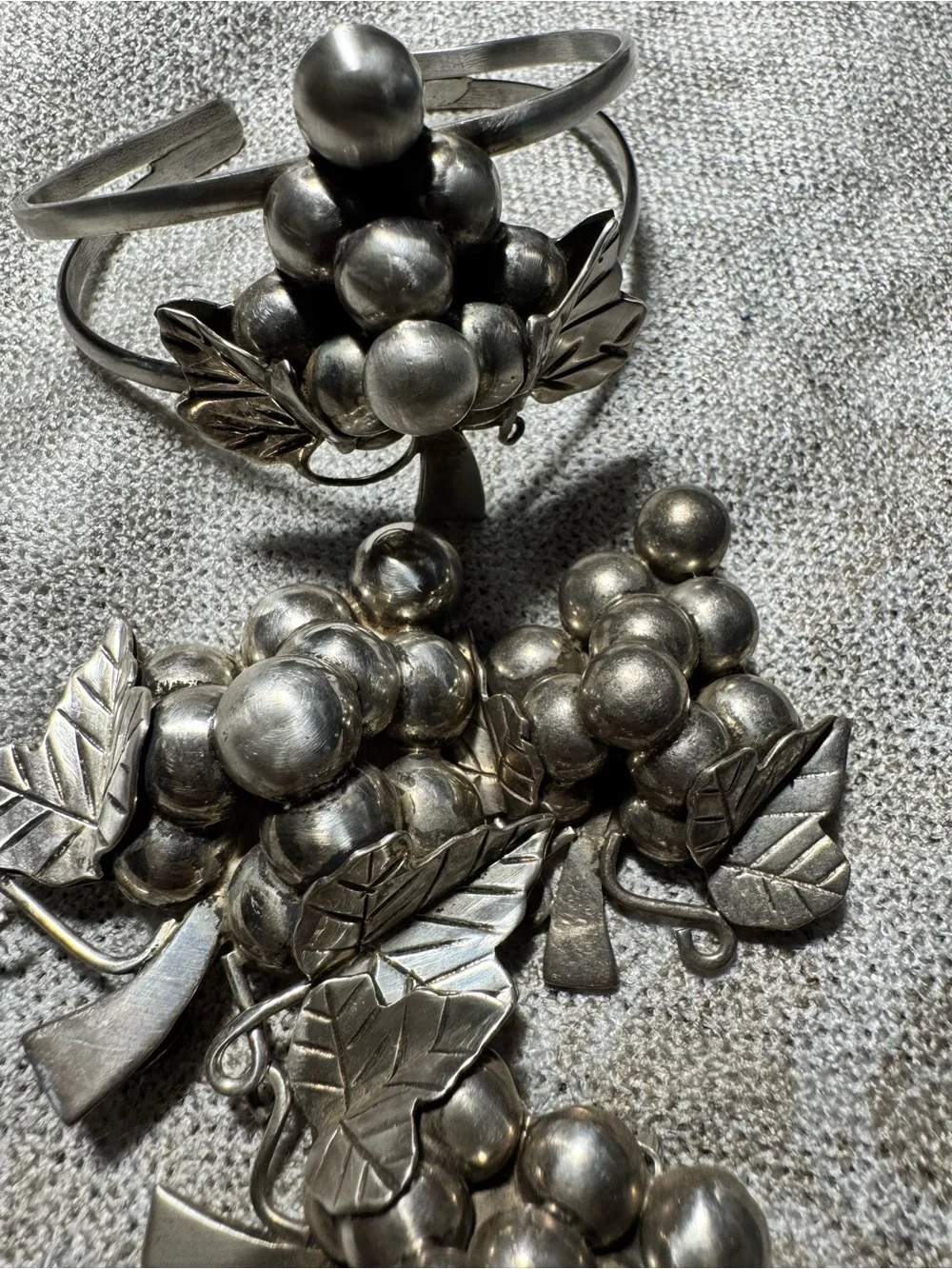 Vintage 925 Taxco Mexico Sterling Silver Grape Cluster 3-Pc Set